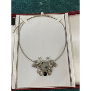 Artisan Sterling Silver Butterfly Necklace Druzy Quartz & Black Onyx – Statement
